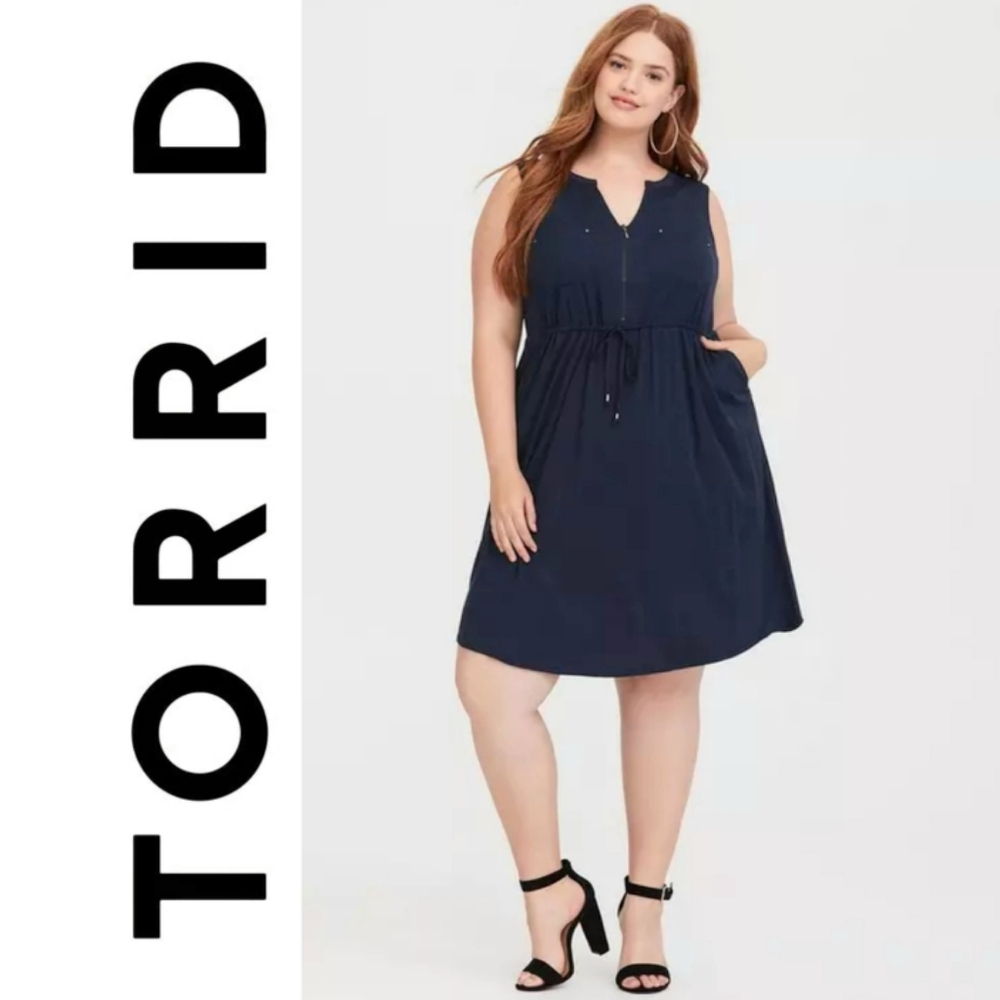 Torrid Mini Challis Zip Front Shirt Dress Pockets  Blue Vivid Size 1